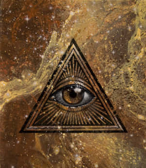 三角形內的全知之眼，背景為宇宙金色和棕色，帶有星星。 — 暮光 壁紙