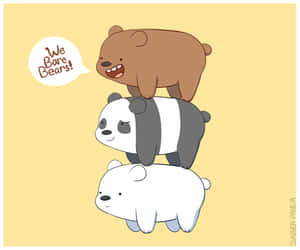 三隻卡通熊疊起，頂部熊大喊「We Bare Bears」 — 三隻熊 壁紙