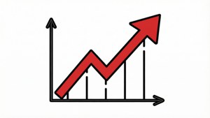簡單圖表上的紅色向上箭頭，象徵增長和積極趨勢。