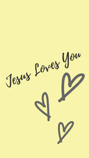 Jesus Loves You 訊息，附有三個手繪心形，底色為淡黃色。