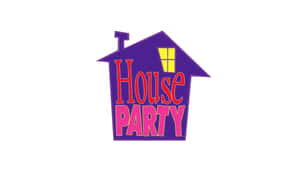 紫色房屋標誌，帶有「House Party」文字和發光窗戶。