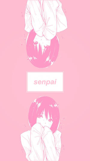 粉紅色頭髮的動漫女孩以倒立和正立顯示，帶有「senpai」文字。