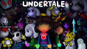Undertale 角色聚集在一個帶有發光心臟的中心人物周圍。