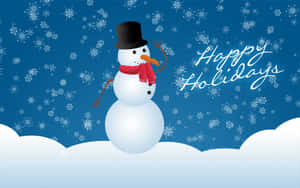 戴著高帽和圍巾的雪人在雪景冬日場景中揮手，帶有'Happy Holidays'文字。 — 聖誕快樂 GIF 壁紙