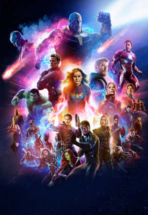 Marvel 超級英雄和反派在星雲背景下進行宇宙戰鬥。