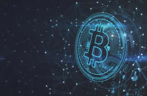 數碼電路中發光的藍色比特幣符號及連接節點。 — 比特幣 壁紙