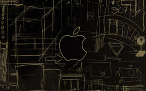 白色輪廓的Apple標誌在黑色黑板上的抽象草圖中。