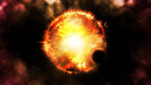 太空中一場熾熱的超新星爆炸，附近有行星。