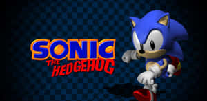 Sonic the Hedgehog 在格仔背景上與他的標誌一起奔跑。
