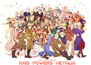 來自Axis Powers Hetalia的動畫角色用五彩紙屑慶祝。