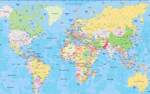 詳細嘅政治世界地圖，有標籤咗嘅國家同海洋。