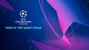 UEFA Champions League 小組賽階段球隊圖形，採用藍色和粉紅色抽象設計。