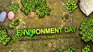 Environment Day訊息，帶有綠色文字和蝴蝶在長滿苔蘚的地面上。