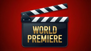 場記板，紅色背景上有金色文字 world premiere — 電影 壁紙