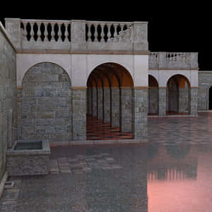 中世紀庭院3D 渲染圖