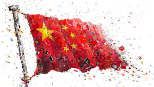 由消費品和垃圾製成的中國國旗在太空中漂浮。 — 中國 壁紙