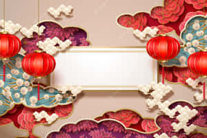 紅色燈籠和剪紙雲朵裝飾著喜慶的中國新年背景。 — 燈籠 壁紙