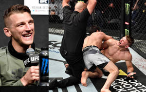 UFC拳手在記者會上微笑並在八角籠中戰鬥