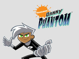 Danny Phantom 卡通角色以鬼魂形態出現，擁有綠色眼睛和白色頭髮。 — 灰色 GIF 壁紙