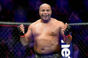一位勝利的MMA拳手在八角籠中勝利後微笑。 — 冠軍 壁紙