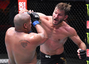 兩名男性拳手在UFC鐵籠賽中交換強力打擊。 — 搏擊會 GIF 壁紙