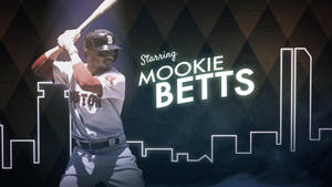 棒球手Mookie Betts身穿波士頓球衣，準備向發光的城市天際線揮棒。