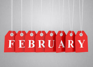 紅色掛牌用白色字母拼出February。