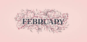 February 文字被風格化嘅花枝圍繞，背景係柔和粉紅色。