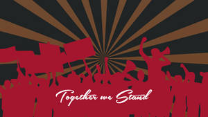 紅色剪影人群手持寫有「Together we Stand」的標語牌。