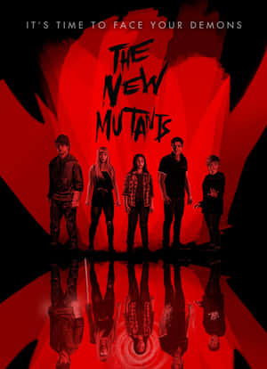 五位年輕變種人站在紅色反射空間中，標題為《The New Mutants》，標語為 It's Time to Face Your Demons。 — OnePlus Pad 壁紙