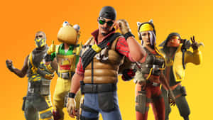 五個Fortnite遊戲角色身穿色彩繽紛的服裝一起擺姿勢。 — Fortnite 造型 壁紙