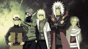五個動漫忍者角色在黑暗煙霧背景前擺出嚴肅姿勢。 — Naruto and hinata GIF 壁紙