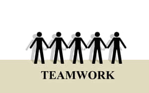 五個火柴人手拖手，下面有 teamwork 字樣。 — 條紋 壁紙