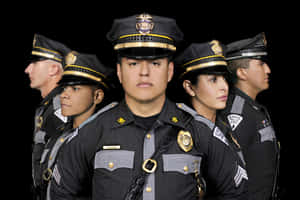 五名身穿制服的警察排成一排，表情嚴肅。 — MacBook Pro 壁紙