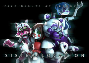 來自《Five Nights at Freddy's Sister Location》的三個可怕機械人角色，眼睛發光。
