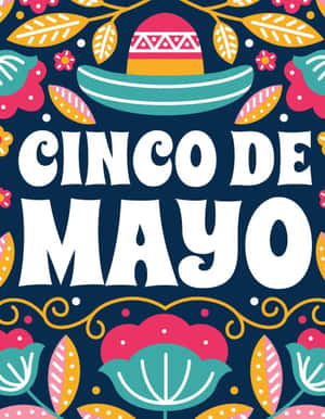 Cinco de Mayo 節日設計，深藍色背景上有 sombrero 和花朵。 — 墨西哥 GIF 壁紙