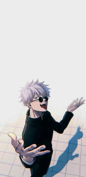 動漫男孩，白色頭髮，戴太陽眼鏡，伸出舌頭。