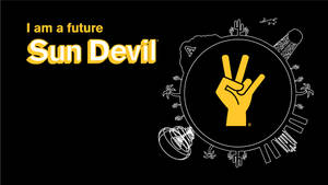 黃色手勢和帶白色圖標的「I am a future Sun Devil」文字，黑色背景。