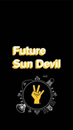 黃色手做出和平手勢，帶有「Future Sun Devil」文字和沙漠塗鴉在黑色背景上。 — 學校 壁紙
