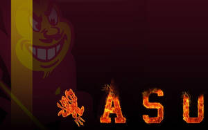 ASU字母和惡魔吉祥物在深色背景上燃燒著火焰。 — 惡魔 壁紙