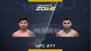 兩位男性MMA拳手在UFC 277宣傳圖像中，背景為競技場。