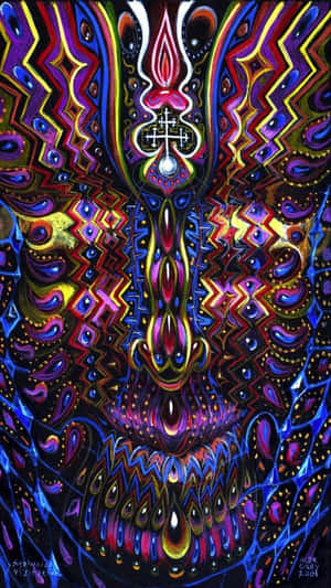 色彩繽紛的抽象臉龐，帶有發光的眼睛和複雜圖案。