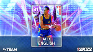 數碼NBA 2K22 MyTeam卡，以身穿藍色球衣的籃球運動員Alex English為特色。