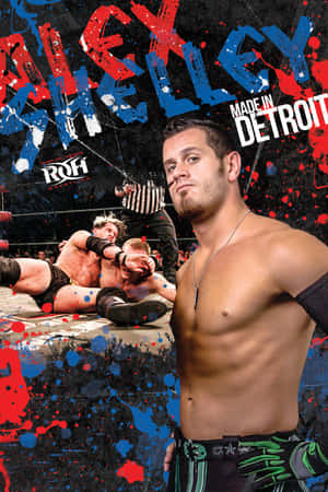 摔角手 Alex Shelley 在擂台上有油漆濺漬和 ROH 標誌