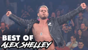 摔角手 Alex Shelley 在粉絲面前高舉雙臂慶祝勝利。