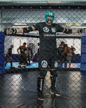 身穿裝備的MMA戰士站在鐵籠內，其他人在訓練。 — 拳擊 壁紙