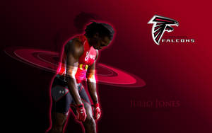 美式足球員 Julio Jones 身穿亞特蘭大獵鷹隊制服，帶有發光紅色效果。