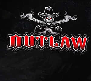 骷髏牛仔在深色背景上，於紅色 outlaw 文字上方手持冒煙的槍