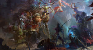奇幻戰士在黑暗神秘場景中以魔法戰鬥。