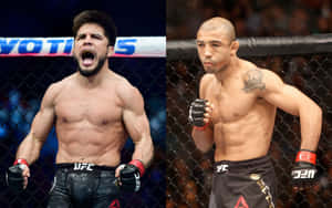 UFC八角籠中的兩名男性MMA拳手，一名慶祝，一名專注 — 拳擊 壁紙